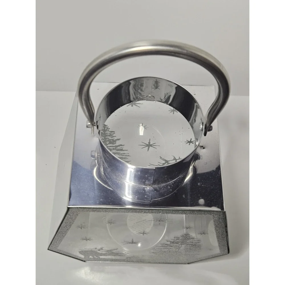 Silver Mirrored Winter Reindeer Snow Scene Geometric Holiday Candle Lantern 13